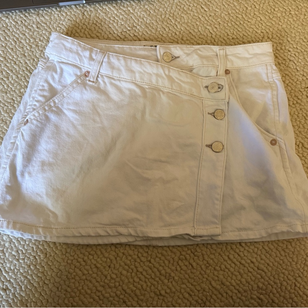 Free People Cream Asymmetrical Wrap Mini Skirt